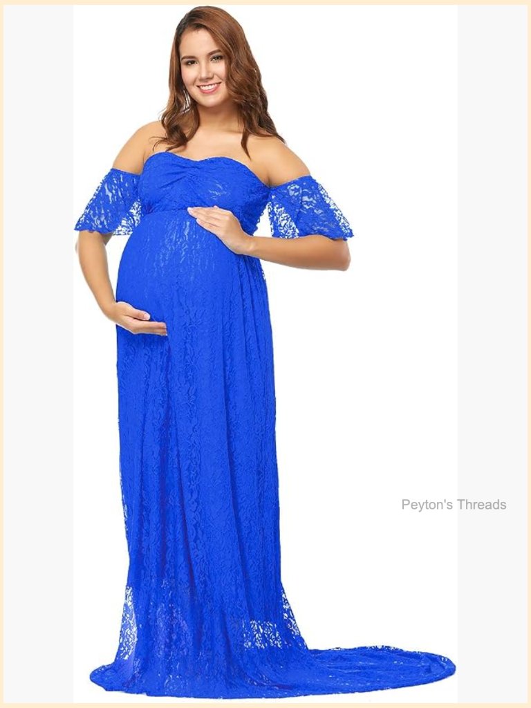 Maternity Off Shoulder Ruffle Sleeve Lace Wedding Gown Maxi Photography Dress